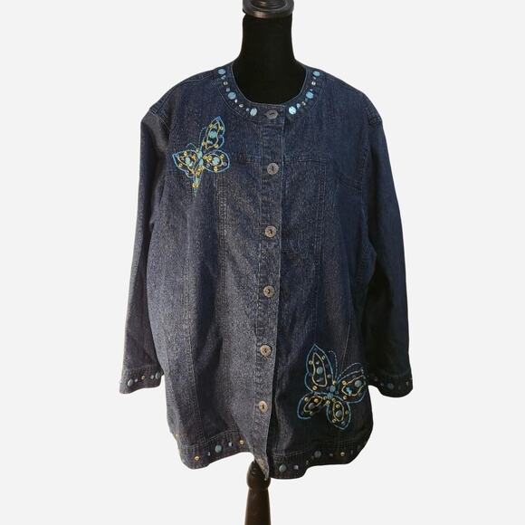 Alfred Dunner beaded butterfly denim jacket size 20W - Picture 1 of 7